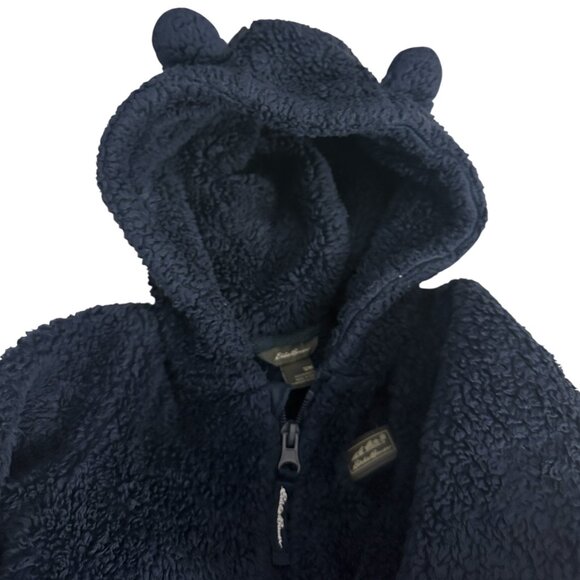 Eddie Bauer Blue High Pile Fleece Bear Ear Jacket 12m Infant - Picture 1 of 10